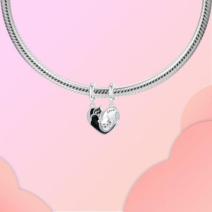 LUXILLA 925 Sterling Silver Charm Golden Family Tree Sparkling Cross Cute Dragon Charms Fits Bracelets Necklace Pendant Bead Jewelry Gift for Women Family Friends - color: Couple Cat Charm