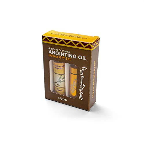 Myrrh Anointing Oil from Israel Boxed Gift Set with Dispenser, Holy Jerusalem Oil & Gold Metal Keychain Bottle Container, Plastic Dropper & Small Glass Vial, Aceite Ungido y Botella - color: Gold, style: Myrrh