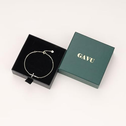 GAVU 925 Sterling Silver Small Cross Charm Bracelet for Women - color: 14K Gold Plated