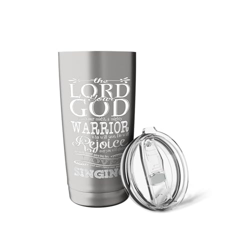 Bible Verse Shirt - Lord God Zephaniah 3:17 Christian Gift Stainless Steel Insulated Tumbler - color: Brushed Steel