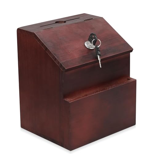 Flexzion Wooden Suggestion Box with Lock and Slot, Lockable Ballot Box