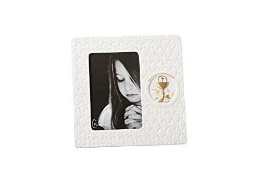 Roman 8" H White Quilted First Commion Virtical Picture Frame, Religious Gifts