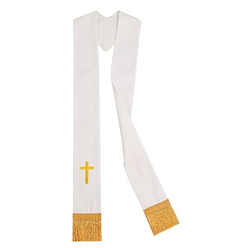 BLESSUME Church Clergy Pastor Cross Embroidered Stole - color: White 6