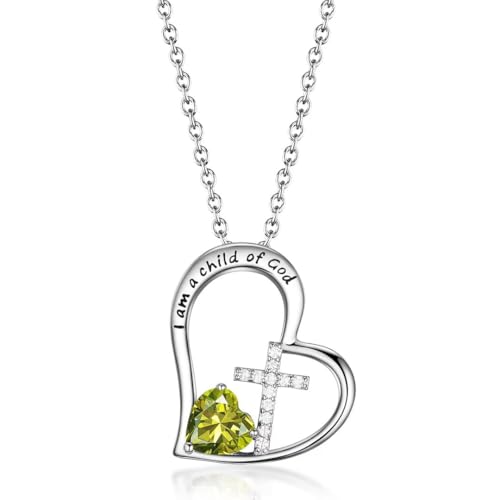 Birthstone Cross Necklace for Girls, Child of God Cross Gifts Jewelry - color: 08. August, style: 01. Silver