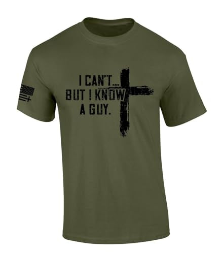 Trenz Shirt Company Men's Christian Tshirt I Can't But I Know A Guy Cross Short Sleeve T-Shirt - color: Military Green, size: 6X-Large