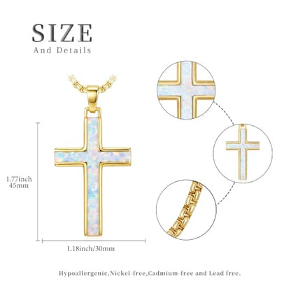 14K Gold Plated Cross Pendant Necklace Christian Jewelry Religious Gift - color: A03-Cross Gold Opal