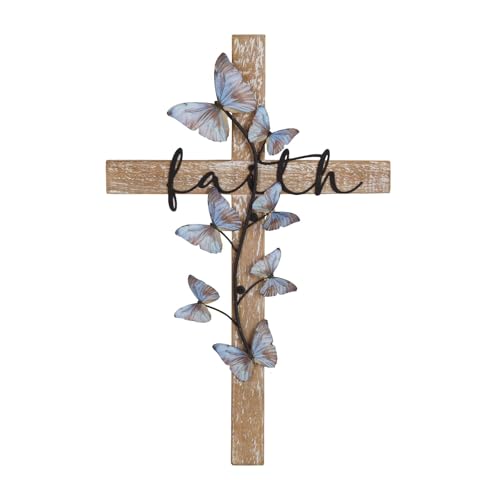 NIKKY HOME Wall Cross, Rustic Wooden Cross With Butterfly - color: Butterfly