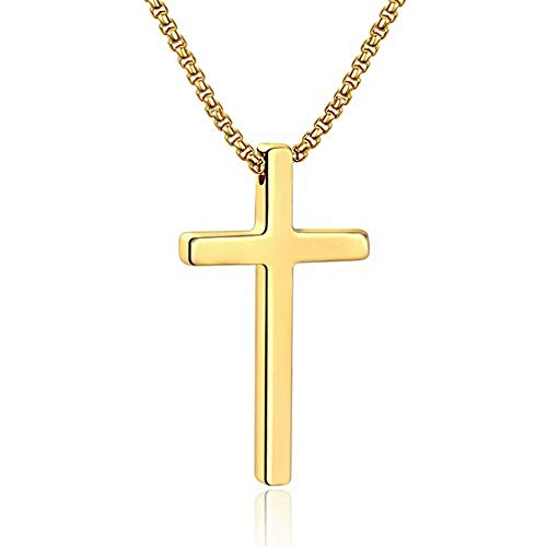 M MOOHAM Cross Necklace for Men Teen Boys 16-30 Inch - color: "Gold: Cross Pendant 2.1"*1.2"