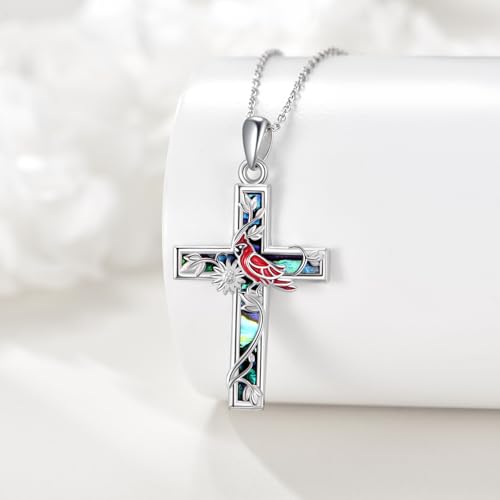 YFN Cross Necklace Sterling Silver Religious Cross Pendant Jewelry Christian Gifts for Women Men - style: F. Red Cardinal