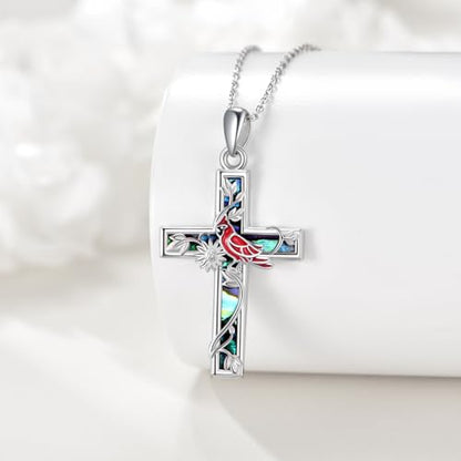 YFN Cross Necklace Sterling Silver Religious Cross Pendant Jewelry Christian Gifts for Women Men - style: F. Red Cardinal