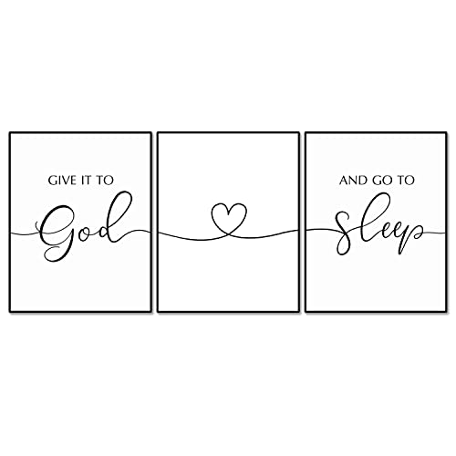 OFlyDesigns Christian Bedroom Wall Decor, Give It to God and Go to Sleep Wall Art, Faith Based Home Accent, 3 Piece Scripture Inspired Set for Prayer Room, Women, Family and Housewarming Gift