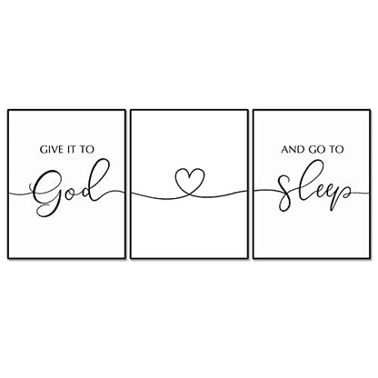 OFlyDesigns Christian Bedroom Wall Decor, Give It to God and Go to Sleep Wall Art, Faith Based Home Accent, 3 Piece Scripture Inspired Set for Prayer Room, Women, Family and Housewarming Gift
