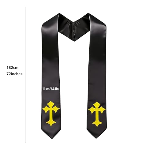 Choir Stole with Cross Embroidery for Church, Ideal for Costume,72" - color: Black