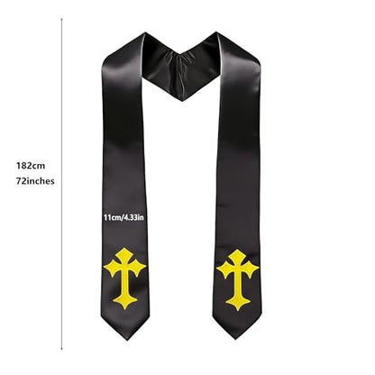 Choir Stole with Cross Embroidery for Church, Ideal for Costume,72" - color: Black
