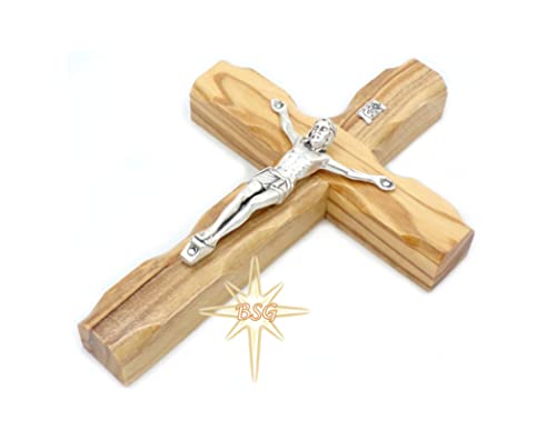 Dacaret Factory Wall Crucifix, Olive wood Cross, Wooden Catholic Cross for New Home, Religious Gift, Christmas Gifts, Holy Land Christian Spiritual Decor (5 Inches), Brown, Black with Grains - size: 4.6"L x 3.5"W