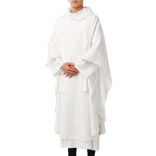 BLESSUME Hope/Spirit Church Priests Solid Chasuble Mass Vestments - color: White-flat Collar