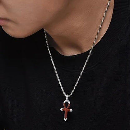 Cross Necklace for Men 925 Sterling Silver Cross Ebony Wooden Ankh Raven Praying Hands Crucifix Amulet Religious Jewelry Gifts for Men Women - color: Cross15