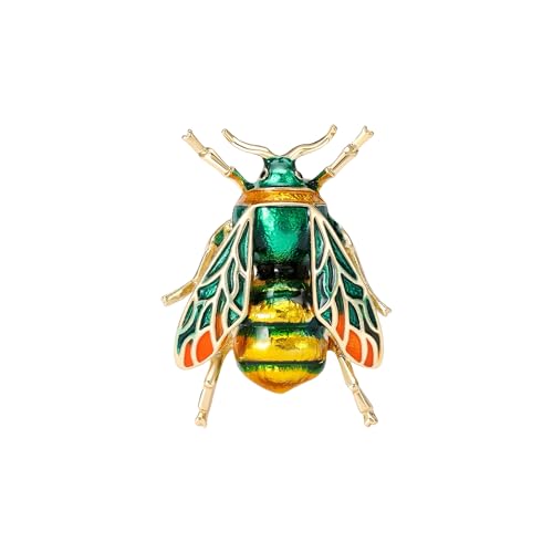 Enamel Bee Brooch Pin Vintage Insect Lapel Pin Gold Silver Tone Honey Bee Animal Brooch for Women Men Suit Dress Scarf - color: Green