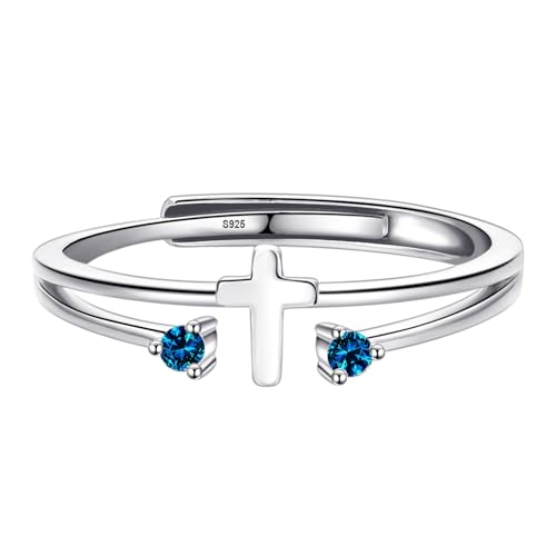 S925 Sterling Silver Cross Rings Birthstone Rings Christian Jewelry for Women Daughter, Easter Gifts, Confirmation and Baptism Gifts - color: 12-Dec