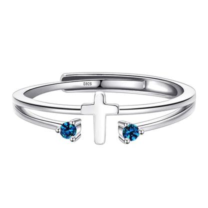 S925 Sterling Silver Cross Rings Birthstone Rings Christian Jewelry for Women Daughter, Easter Gifts, Confirmation and Baptism Gifts - color: 12-Dec