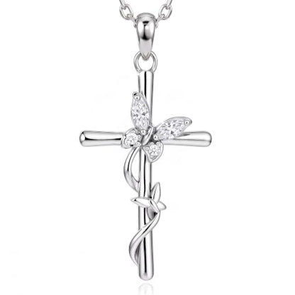 Distance Cross Necklace for Women 925 Sterling Silver Jewelry Pendant Necklace for Mom Wife Gift for Mother's Day or Birthday - style: 04-White