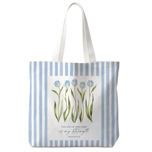 Christian Tote Bag - color: Blue Tulip-nehemiah 8:18