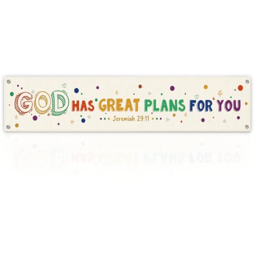 Religious Home Decor Banner, God Has Great Plans for You Scripture Sign Banner for Home Living Room Office, Uplifting Faith Decoration Jeremiah 29:11 Gift, 48 x 9 Inches - color: color_name04