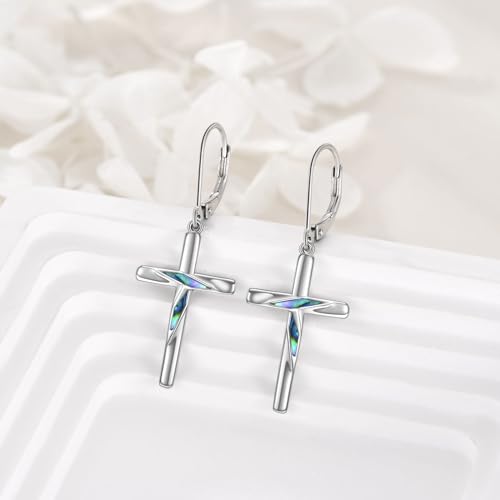 LUHE Sterling Silver Corss/Daisy/Musica Note Dangle Earrings for Women - style: Drop Cross Earrings