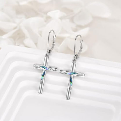 LUHE Sterling Silver Corss/Daisy/Musica Note Dangle Earrings for Women - style: Drop Cross Earrings