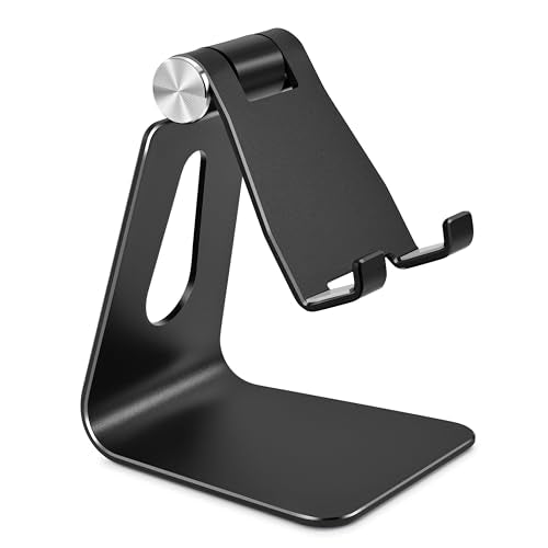 Adjustable Aluminum Alloy Cell Phone Stand,Desktop Metal Phone Holder,Smartphone Cradle,Black - color: Black