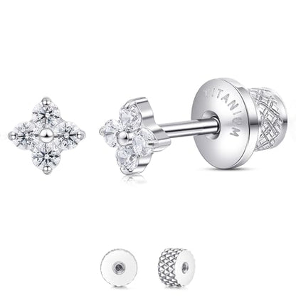 Limerencia Titanium Flat Back Screw Back Stud Earrings for Women Men - color: Silver 9
