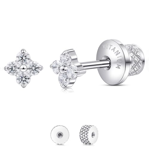 Limerencia Titanium Flat Back Screw Back Stud Earrings for Women Men - color: Silver 9