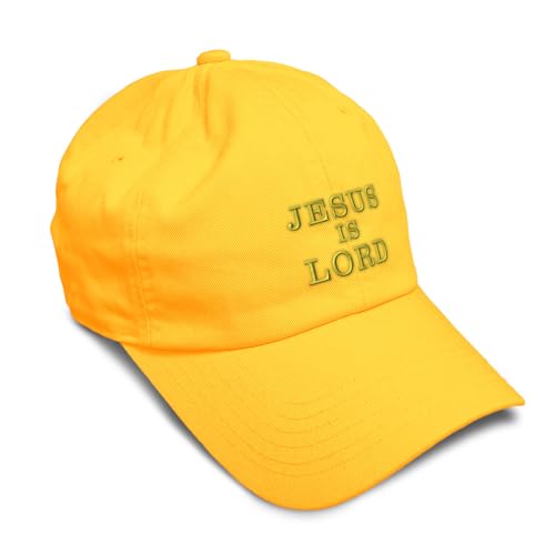 Speedy Pros Soft Baseball Hat Embroidered Dad Hat Jesus is Lord God Christ Christian Religious Cotton - color: Golden Yellow Design Only