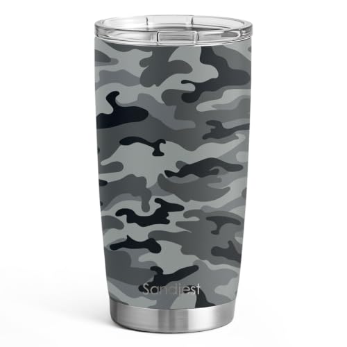 SANDJEST Camo Tumbler 20oz Stainless Steel Double Insulated, Travel Coffee Cup, Gifts for Men Women, Hunting Lovers, Birthday Christmas - color: Camouflage