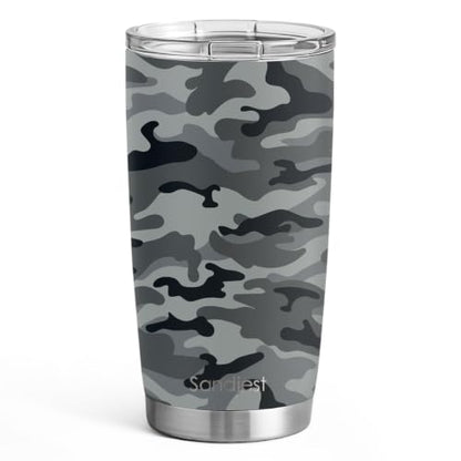 SANDJEST Camo Tumbler 20oz Stainless Steel Double Insulated, Travel Coffee Cup, Gifts for Men Women, Hunting Lovers, Birthday Christmas - color: Camouflage