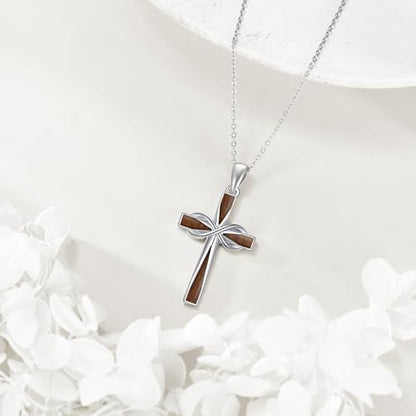 ONEFINITY Cross Necklace 925 Sterling Silver Cross Pendant Religious Jewelry Gifts - style: wood