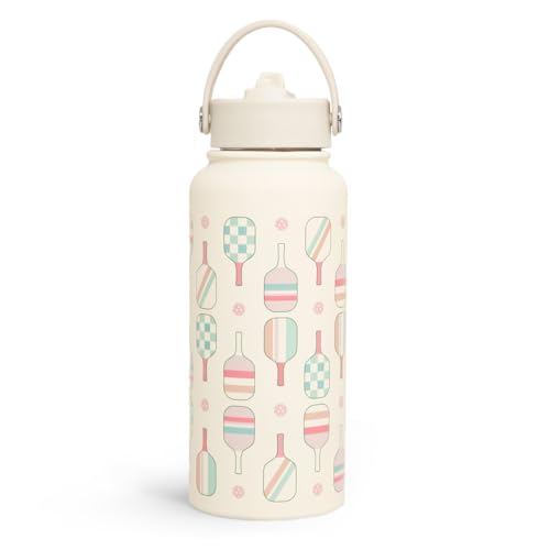 SANDJEST Pickleball Water Bottle 32oz Stainless Steel Insulated Vaccum with Lid, Pickleball Gifts for Pickleball Players, Pickleball Lovers, Women Girls Ladies - color: Pickleball