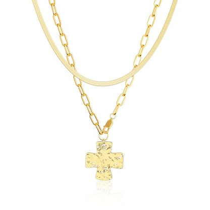 14K Gold Plated Chunky Heart Necklace for Women - color: 2-cross chain