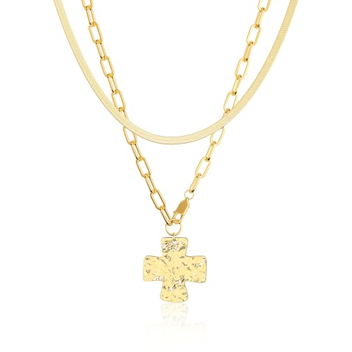 14K Gold Plated Chunky Heart Necklace for Women - color: 2-cross chain