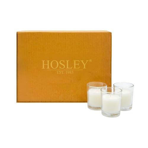 Hosley Set of 12 Ivory Unscented Votive Candles 12 Hour Burn Time Hand-Poured Wax in Clear Glass Holders Long-Lasting, Smokeless Candles for Weddings, Home Décor, Spa & Events. - color: Ivory, size: 12 Pack