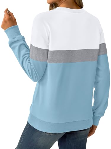 GKBK Womens Sweatshirts Cotton Crew Neck Lightweight Pullover Pocket Tops - color: White Blue, size: Medium