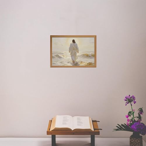 Christian Wall Art, Abstract Jesus Walking on Water Canvas Wall Art 12x16in - color: Jesus white Wall Art, size: 16"L x 12"W