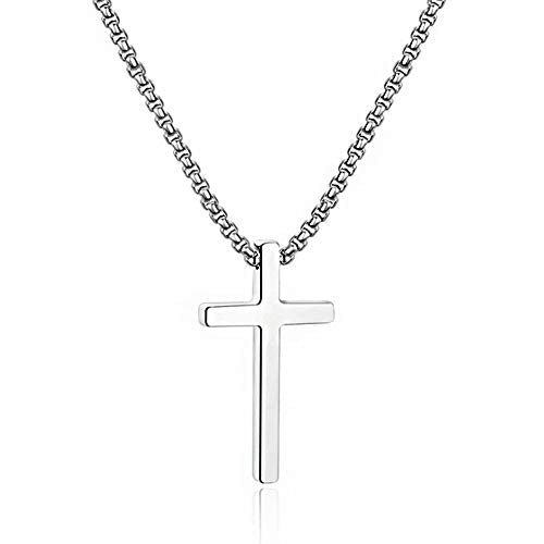 M MOOHAM Cross Necklace for Men Teen Boys 16-30 Inch - color: "Silver: Cross Pendant 1.2"*0.7"