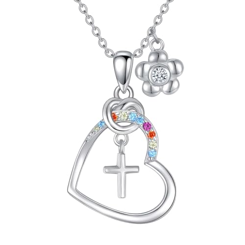AOBOCO Cross Necklace Birthstone Jewelry Baptism First Communion Confirmation Gifts Necklace for women - color: 13-custom
