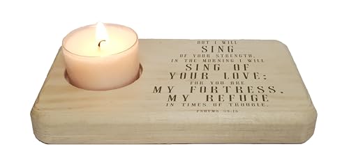 Christ Gift Spiritual Bible Verse Wood Tea Light Candle Holder with Bible Verse Christian Gift Home Decor (Psalms 59:16) - color: Psalms 59:16
