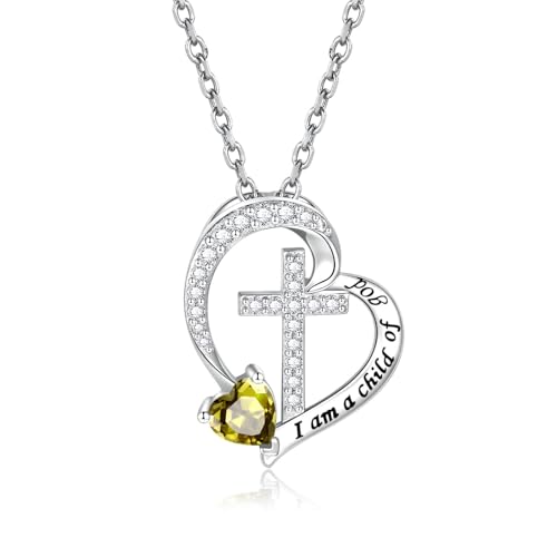 MANBU Sterling Silver Cross I am a Child of God Necklace for Girls - style: 08-August