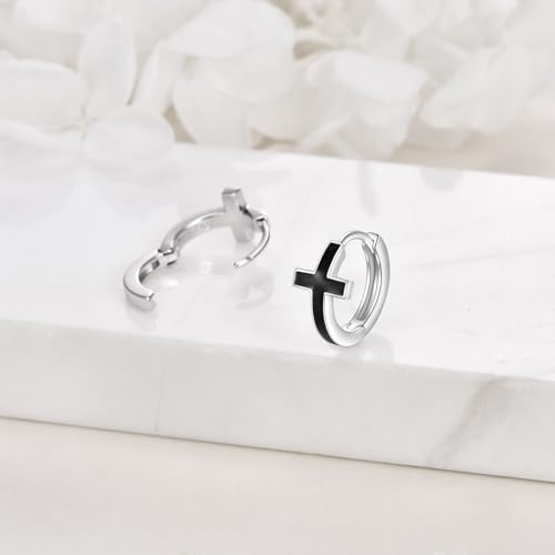 AOBOCO Black Hoops Earrings for Men Sterling Silver Viking Celtic Cross Heart Skull Round Triangle Hoop Earrings Birthday Father Day Christmas Jewelry Gifts for Men Women Friends - style: Cross Hoops