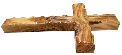 Zuluf Wooden Olivewood Plain Cross For Wall decor | Large Wall Cross Christian Religious Gift | Wall Art Home Room Décor | Jerusalem Decorative Wall Cross with Holy Land Certificate | 25cm / 9.8" - size: 9.8"L x 5.9"W