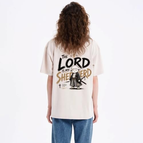 The Lord is My Shepherd Psalm 23 Samurai Lamb Anime Christian Faith T-Shirt - color: Beige, size: X-Large