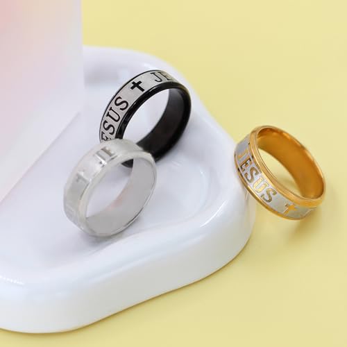 Uloveido Stainless Steel JESUS Cross Ring - Christian Faith Scripture Jewelry for Men - 8mm Comfort Fit Wedding Cross Band Durable Polished - color: Gold